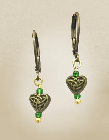 Green Celtic Heart Earrings
