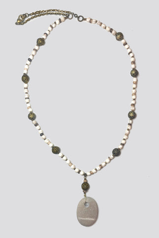 Mottled Bead and Bronze River Rock Necklace