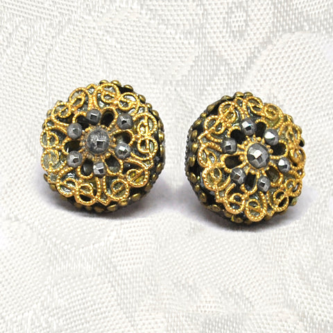 Antique Filigree Button Earrings