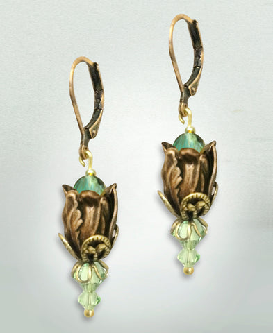 Antiqued Tulip Earrings - Bluegreen