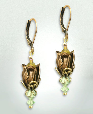 Antiqued Tulip Earrings - Yellow