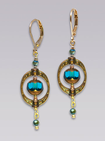 Gold & Teal Faceted Bead Earrings