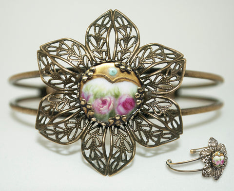 Gold Enamel Flower Button Cuff