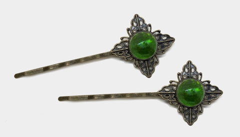 Green Center Cross Design Hairpins