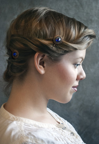 Cobalt Blue Sunburst Button Hairpins