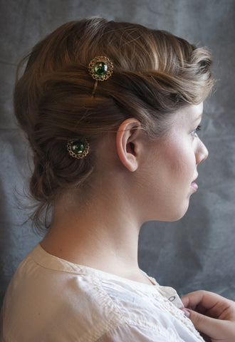 Emerald Victorian Lace Hairpins