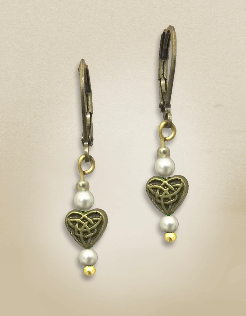 Pearl Celtic Heart Earrings