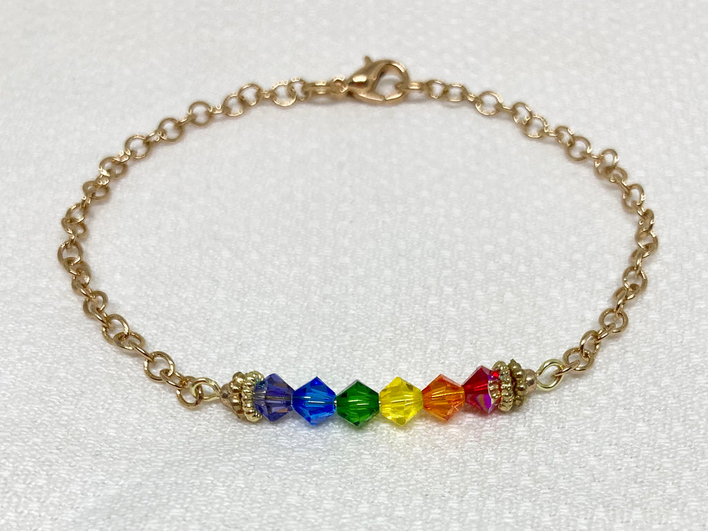 Rainbow Colored Crystal Bracelet - Gold