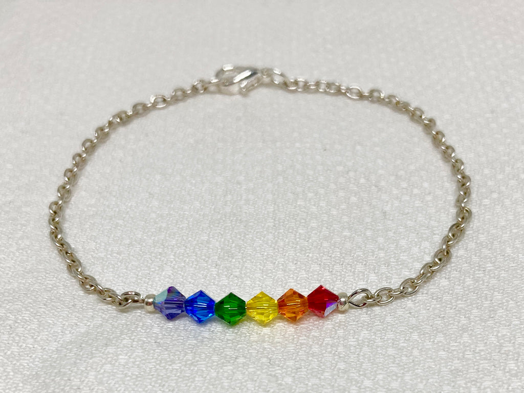 Rainbow Colored Crystal Bracelet - Silver