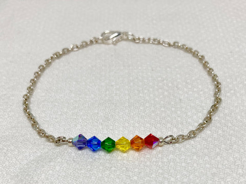 Rainbow Colored Crystal Bracelet - Silver