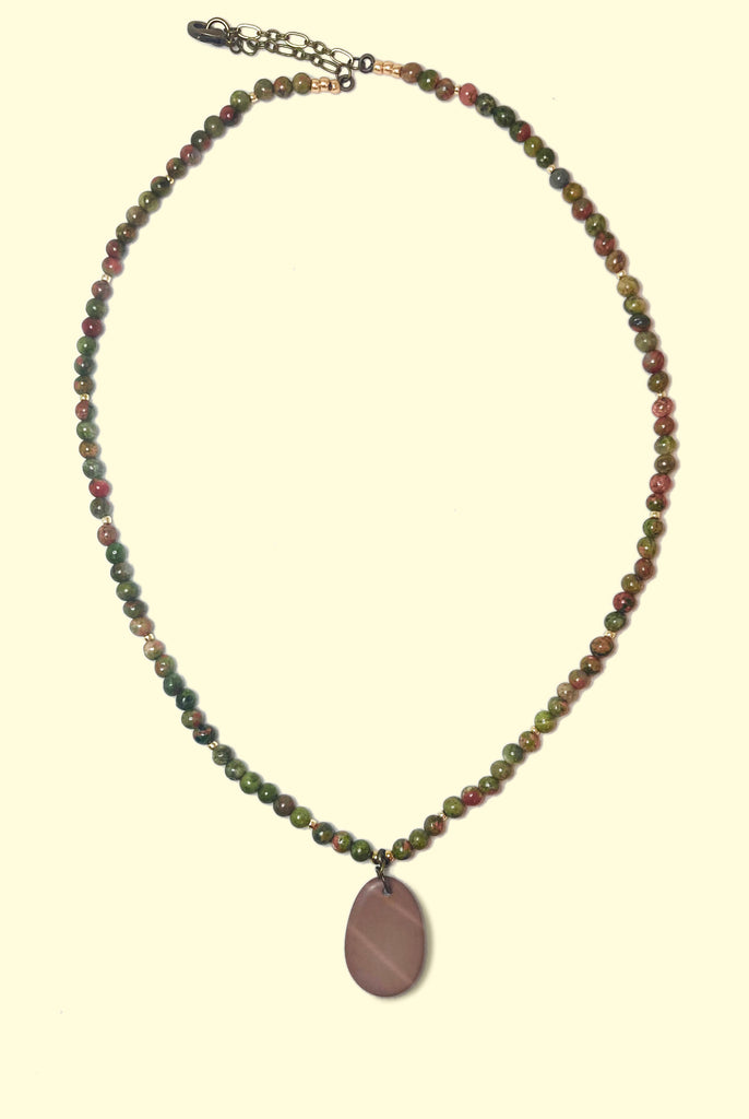 River Rock- Taupe with Green and Earth Tone Beads