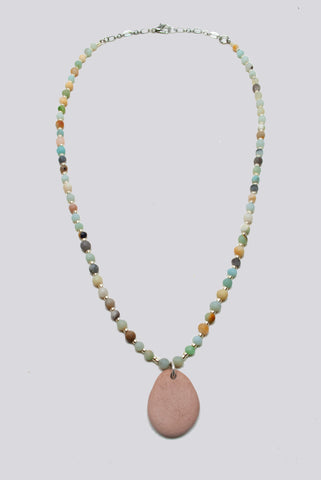 Peach Colored River Stone on Beaded Chain