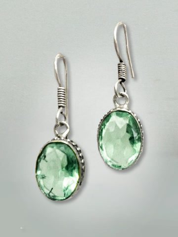 Silver Green Gem Earrings