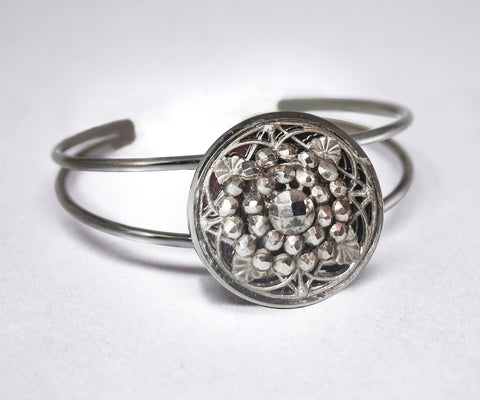 Vintage Steel Cut Button Cuff Bracelet