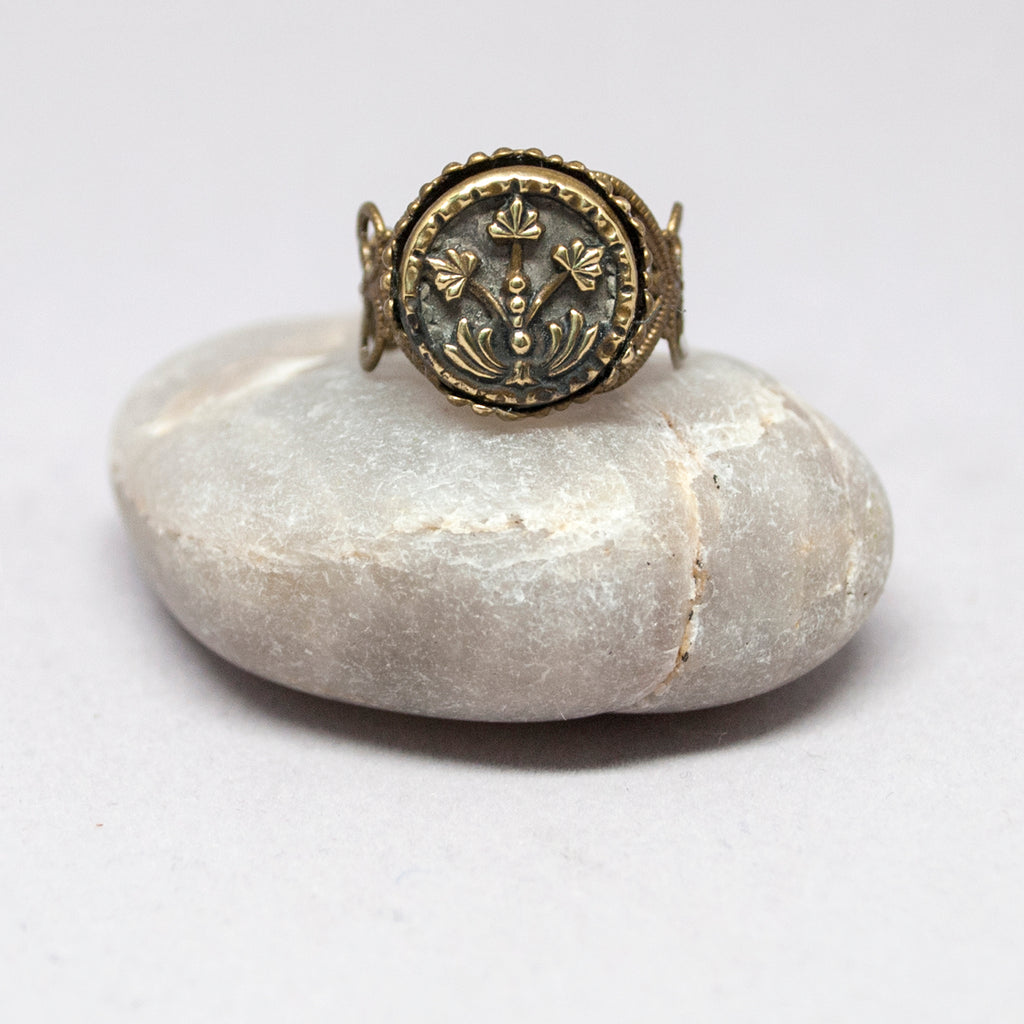 Vintage Brass Cycads Button Ring