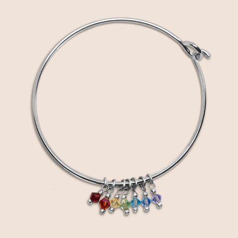 Yoga Chakra Crystal Silver Bangle